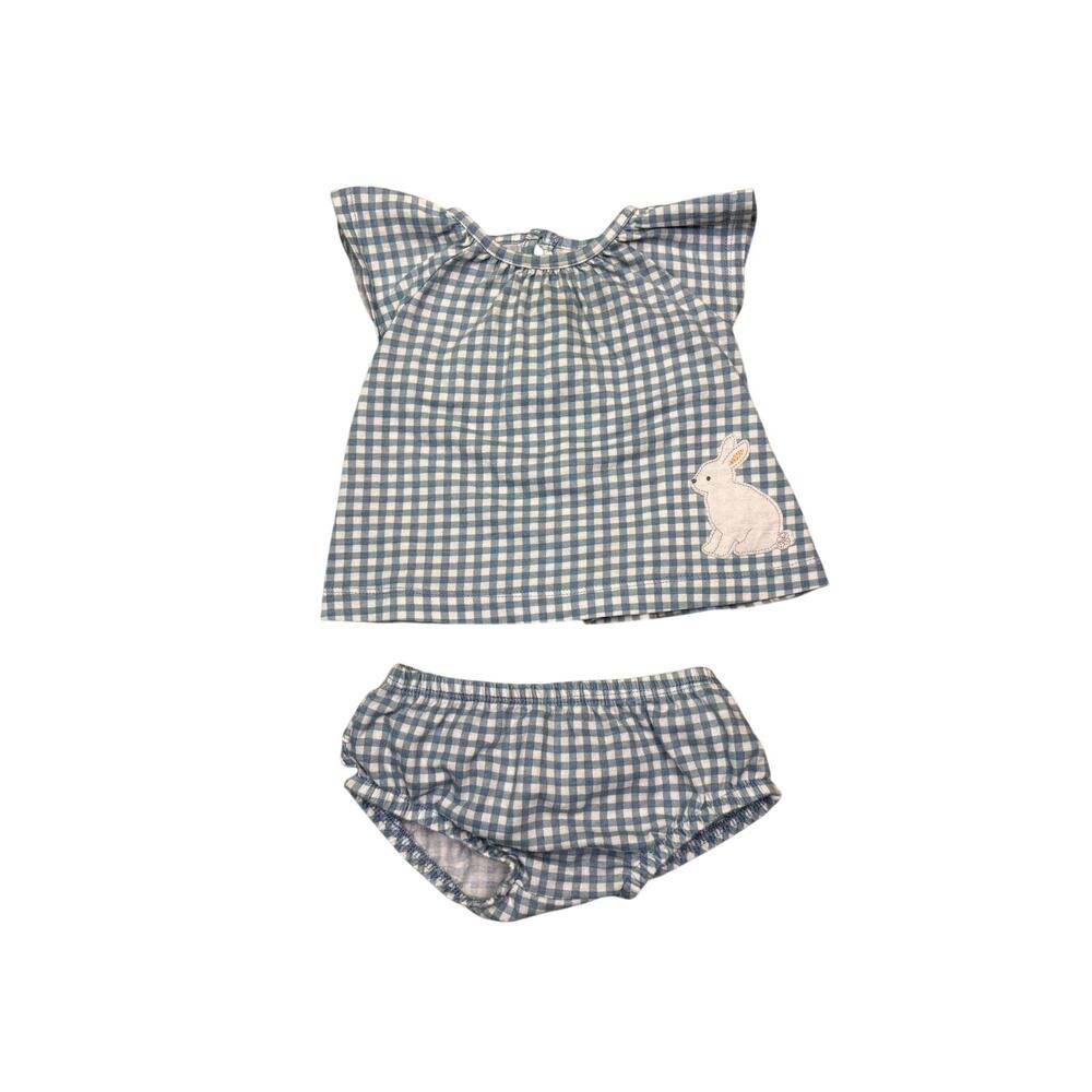 Carter's Child of Mine Baby Girl Bunny Gingham 2 Piece Set Blue White 3-6M EUC